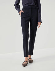 PANTALONE BOYFRIEND CIGARETTE IN GABARDINA COUTURE DI LANA VERGINE TECHNO CON MONILE
