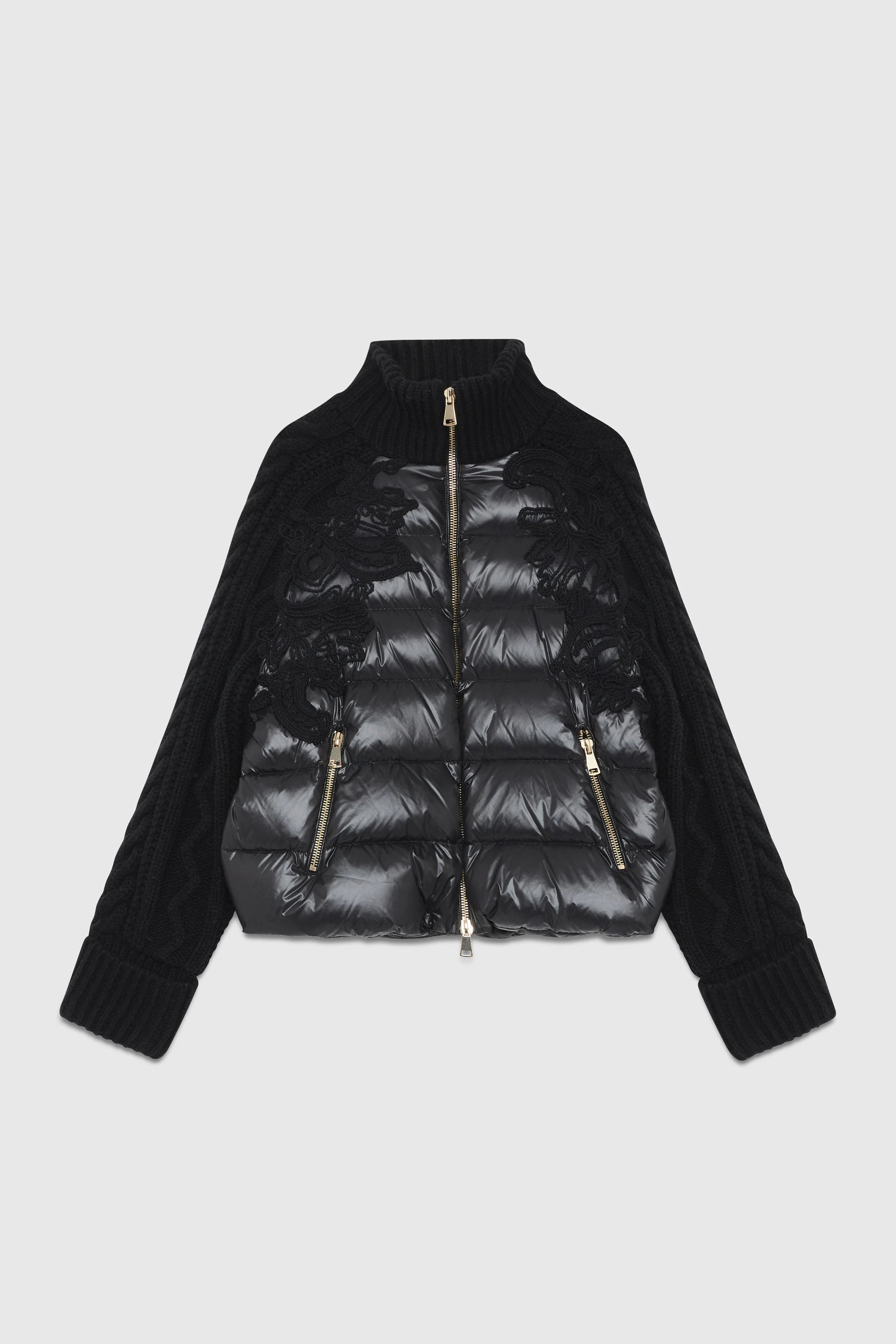 Puffer jacket with knit sleeves sales
