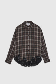CHECK SHIRT WITH EMBROIDERED LACE BOTTOM
