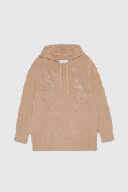 FELPA IN MAGLIA CON CAPPUCCIO E RICAMO IN LANA