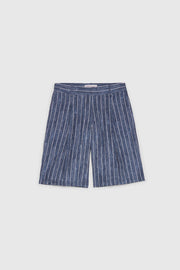 LINEN STRIPED DENIM BERMUDA SHORTS