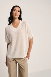 MAGLIA SCOLLO A V DAZZLING IN LINO COTONE