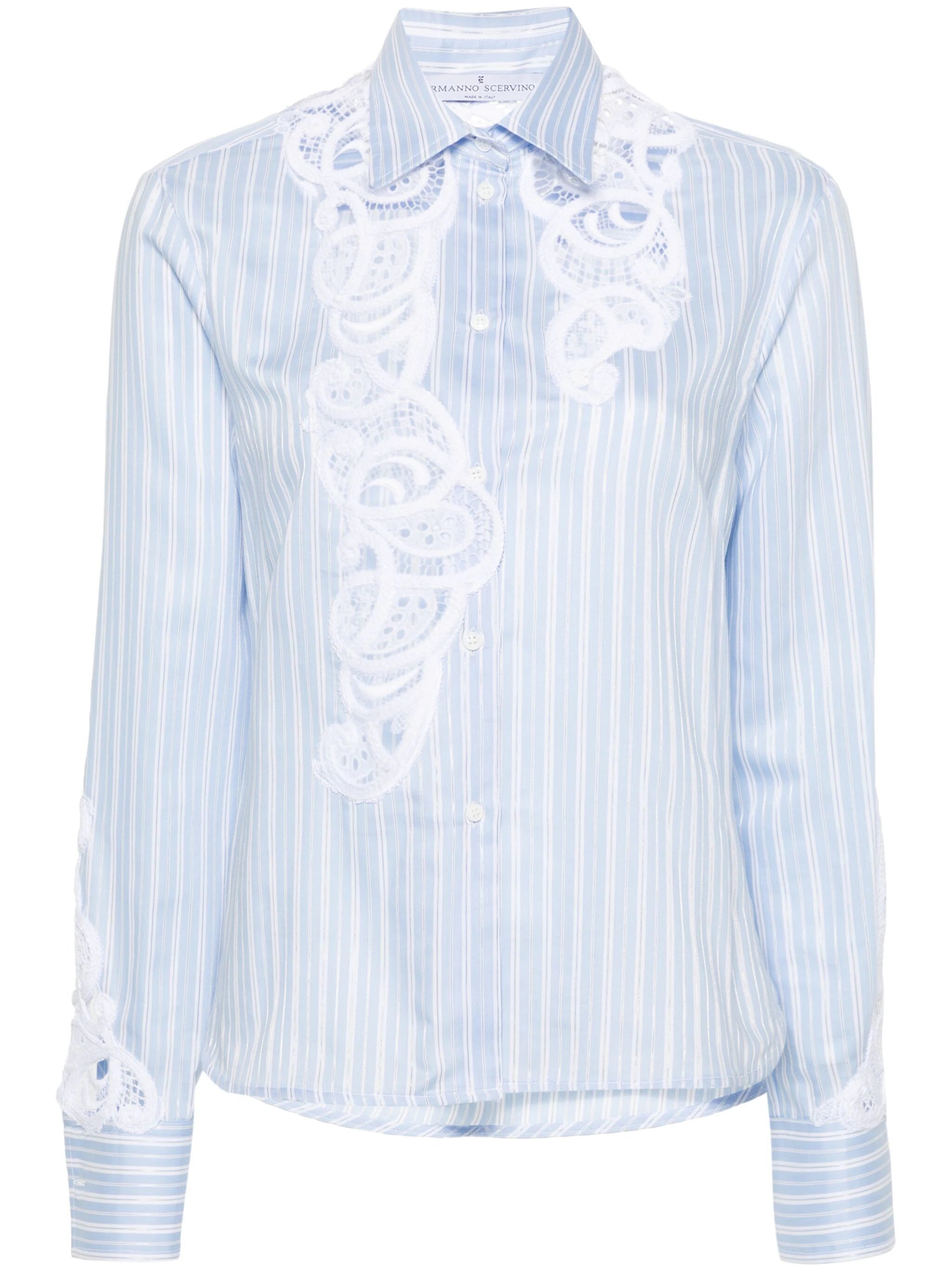 ERMANNO SCERVINO Camicia Gessata Con Pizzo Cotone Seta