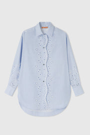 CAMICIA OVER IN COTONE FANTASIA CRAVATTERIA E PIZZO SANGALLO