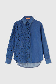 CAMICIA IN CHAMBRAY DI COTONE CON LAVORAZIONE IN SANGALLO