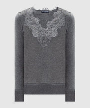 FELPA IN COTONE LANA CON PIZZO