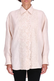 CAMICIA OVER IN LINO CON PIZZO FLOREALE