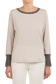 CREW NECK BLOUSE IN SILK WITH CUFFS