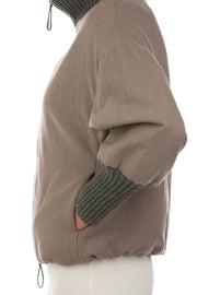 BOMBER IN FLANELLA DI LANA VERGINE CON DETTAGLI IN MAGLIA