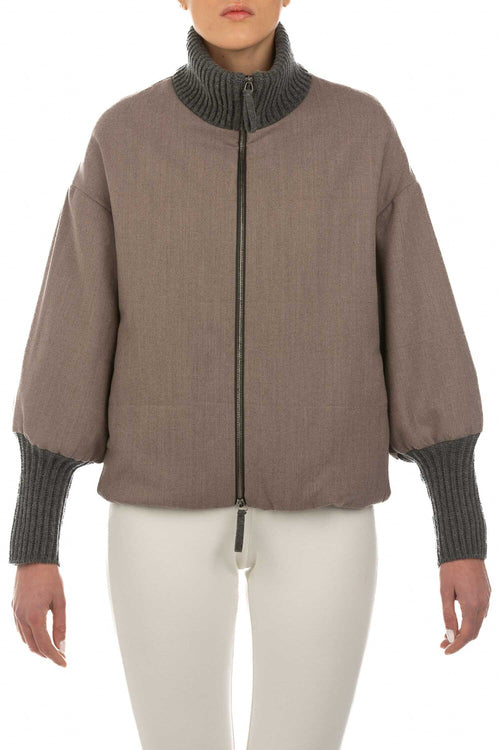 BOMBER IN FLANELLA DI LANA VERGINE CON DETTAGLI IN MAGLIA