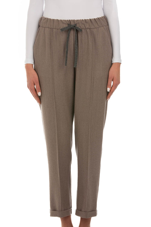 PANTALONE PULL UP IN FLANELLA DI LANA VERGINE