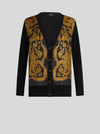 CARDIGAN NERO CON INSERTI IN SETA PAISLEY