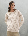 VIRGIN WOOL CASHMERE AND SILK SWEATER WITH SHINY ARGYLE EMBROIDERY