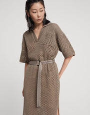 COTTON NET KNIT DRESS WITH BELT