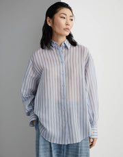 CAMICIA IN POPELINE SPARKLING STRIPE DI COTONE E SETA CON MONILE