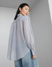 CAMICIA IN POPELINE SPARKLING STRIPE DI COTONE E SETA CON MONILE