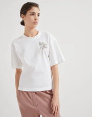 T-SHIRT IN JERSEY DI COTONE CON PRECIOUS FLOWER CREST