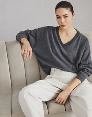 MAGLIA IN CASHMERE CON PRECIOUS RIBBED NECKLINE