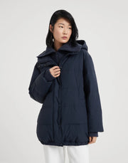 WATER-REPELLENT TECHNO COTTON CANVAS DOWN JACKET WITH HOOD AND SHINY ZIPPER PULL