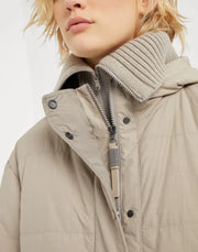 WATER-REPELLENT TECHNO COTTON CANVAS DOWN JACKET WITH HOOD AND SHINY ZIPPER PULL