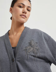 CARDIGAN IN FELPA LEGGERA DI COTONE STRETCH CON BOTTONI E PRECIOUS FLOWER CREST