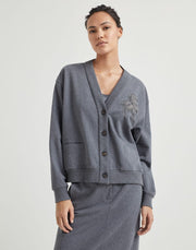 CARDIGAN IN FELPA LEGGERA DI COTONE STRETCH CON BOTTONI E PRECIOUS FLOWER CREST