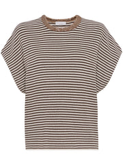 T-SHIRT IN MAGLIA DI COTONE A RIGHE CON DAZZLING COLLAR INSERT