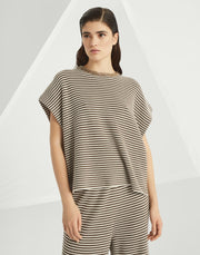 T-SHIRT IN MAGLIA DI COTONE A RIGHE CON DAZZLING COLLAR INSERT