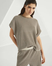 T-SHIRT IN MAGLIA DI COTONE A RIGHE CON DAZZLING COLLAR INSERT