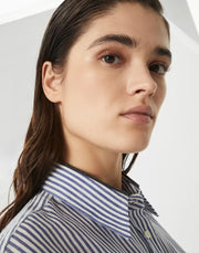 CAMICIA LUNGA IN ORGANZA RIGATA DI LINO E SETA CON SHINY COLLAR DETAIL