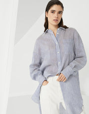 CAMICIA LUNGA IN ORGANZA RIGATA DI LINO E SETA CON SHINY COLLAR DETAIL