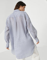 CAMICIA LUNGA IN ORGANZA RIGATA DI LINO E SETA CON SHINY COLLAR DETAIL