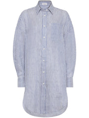 CAMICIA LUNGA IN ORGANZA RIGATA DI LINO E SETA CON SHINY COLLAR DETAIL