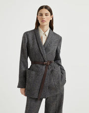 GIACCA IN TWEED CHEVRON DI LANA VERGINE CON MONILE E CINTURA