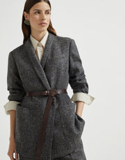 GIACCA IN TWEED CHEVRON DI LANA VERGINE CON MONILE E CINTURA