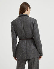 GIACCA IN TWEED CHEVRON DI LANA VERGINE CON MONILE E CINTURA