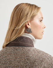 CAPPOTTO IMBOTTITO IN DIAGONALE MÉLANGE DI LANA VERGINE E SETA CON CINTURA E MONILE