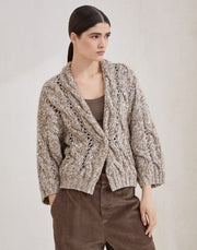 CARDIGAN DAZZLING CHINÉ IN LANA CASHMERE MOHAIR A TRECCIA