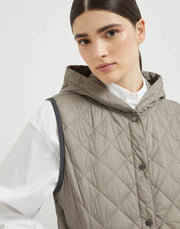 GILET TRAPUNTATO IN NYLON LEGGERO OPACO CON IMBOTTITURA IN THERMORE® E CAPPUCCIO