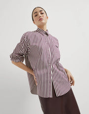 CAMICIA IN POPELINE RIGATO DI COTONE CON SHINY TAB