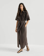 COTTON POPLIN DRESS WITH DAZZLING SEABED EMBROIDERY