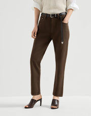 PANTALONE CINQUE TASCHE STRAIGHT IN DENIM TINTO CON SHINY BARTACK