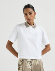 POLO IN JERSEY DI COTONE CON DAZZLING KNIT COLLAR