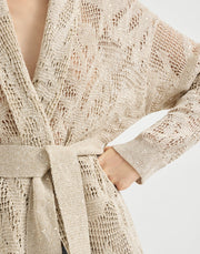 CARDIGAN DAZZLING WATER LILLIES IN LINO E COTONE CON CINTURA