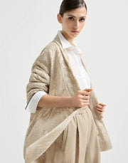 CARDIGAN DAZZLING WATER LILLIES IN LINO E COTONE CON CINTURA