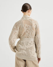 CARDIGAN DAZZLING WATER LILLIES IN LINO E COTONE CON CINTURA