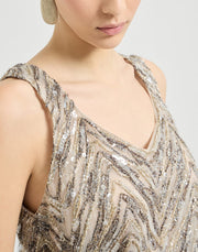 TOP IN SETA CRISPY CON DAZZLING CHEVRON EMBROIDERY