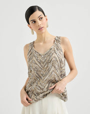 TOP IN SETA CRISPY CON DAZZLING CHEVRON EMBROIDERY