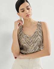 TOP IN SETA CRISPY CON DAZZLING CHEVRON EMBROIDERY