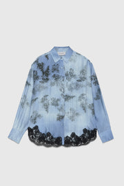 SATIN SHIRT WITH DENIM AND LACE PRINT